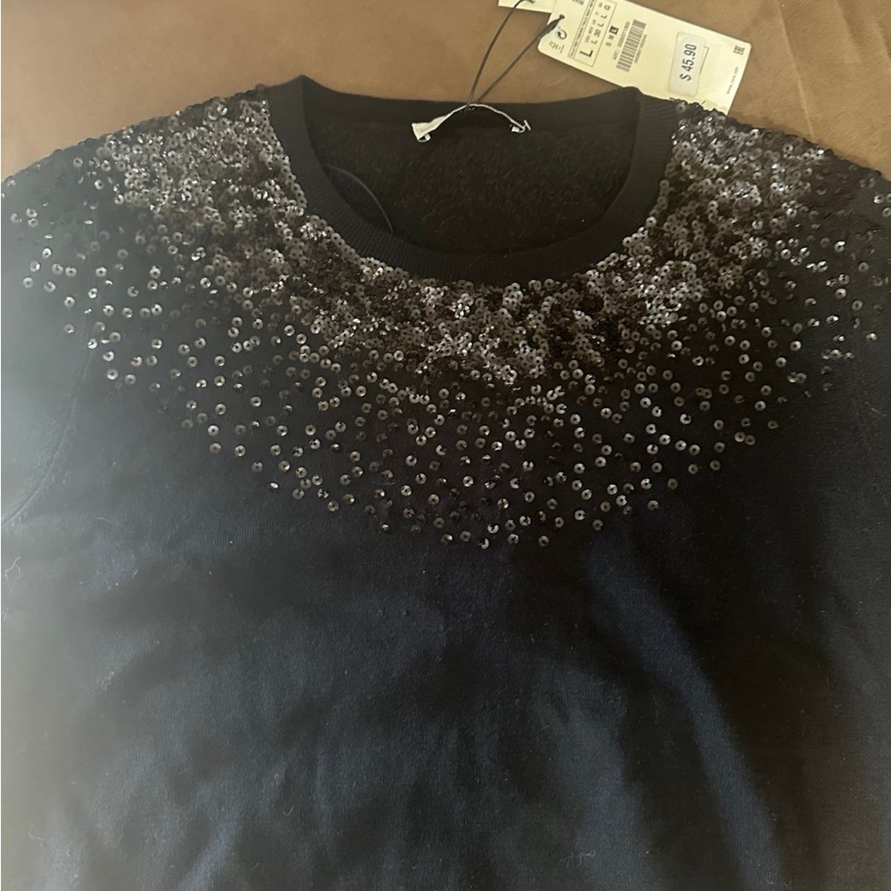 Zara Black Sequin Knit Top - Picture 2 of 5